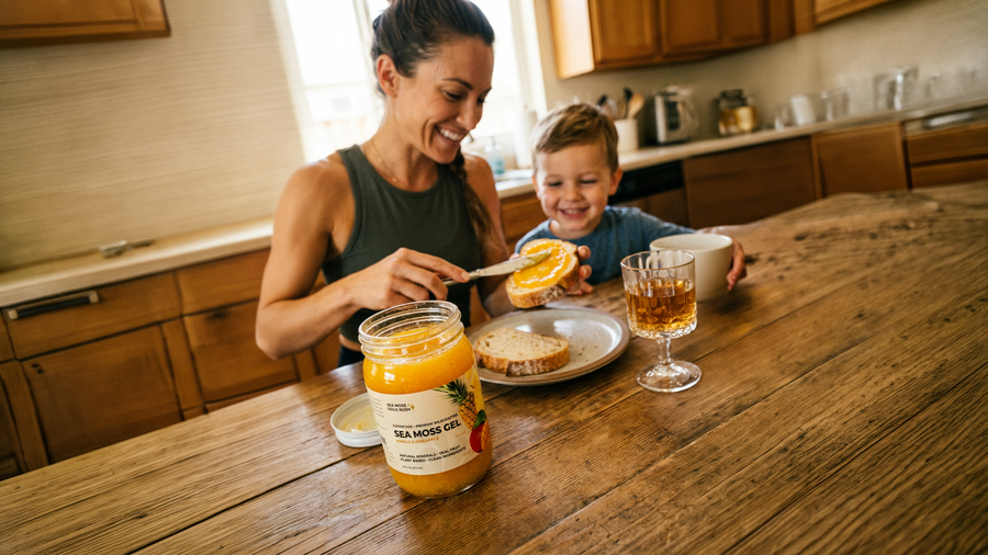 mom and child eating sea moss gel